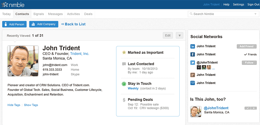 Nimble-screenshot CRM for small business