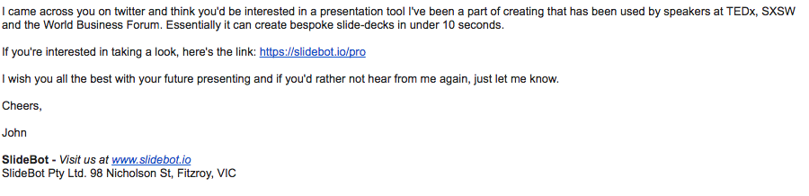 excellent cold email eg