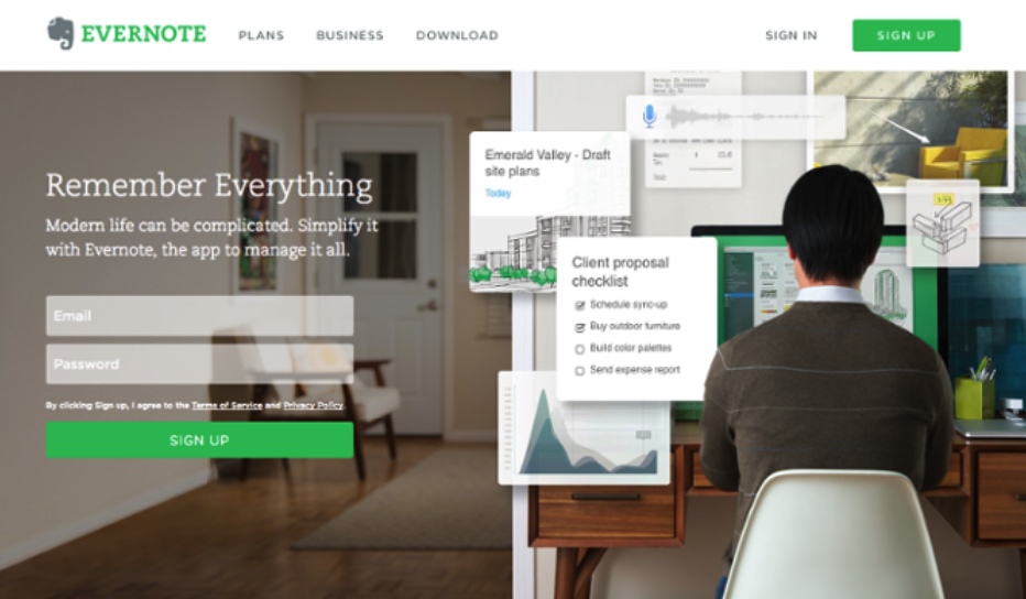 Evernote landing page