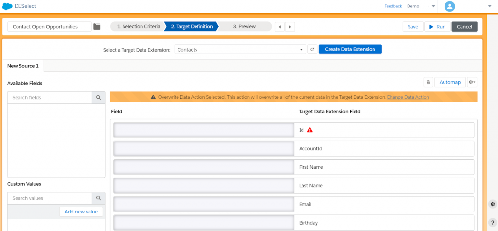 create new data extension marketing cloud