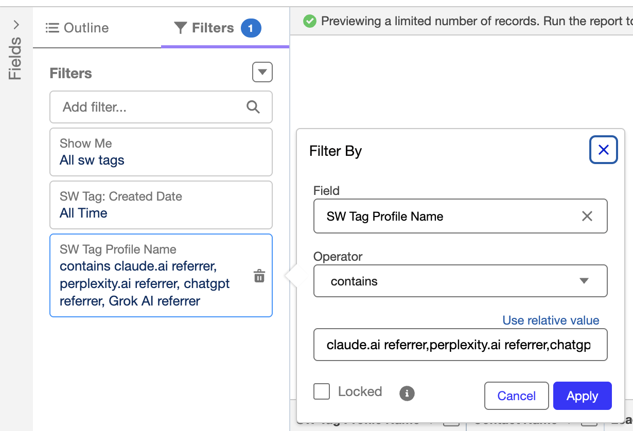 filter leads salesforce chatbot search attribution
