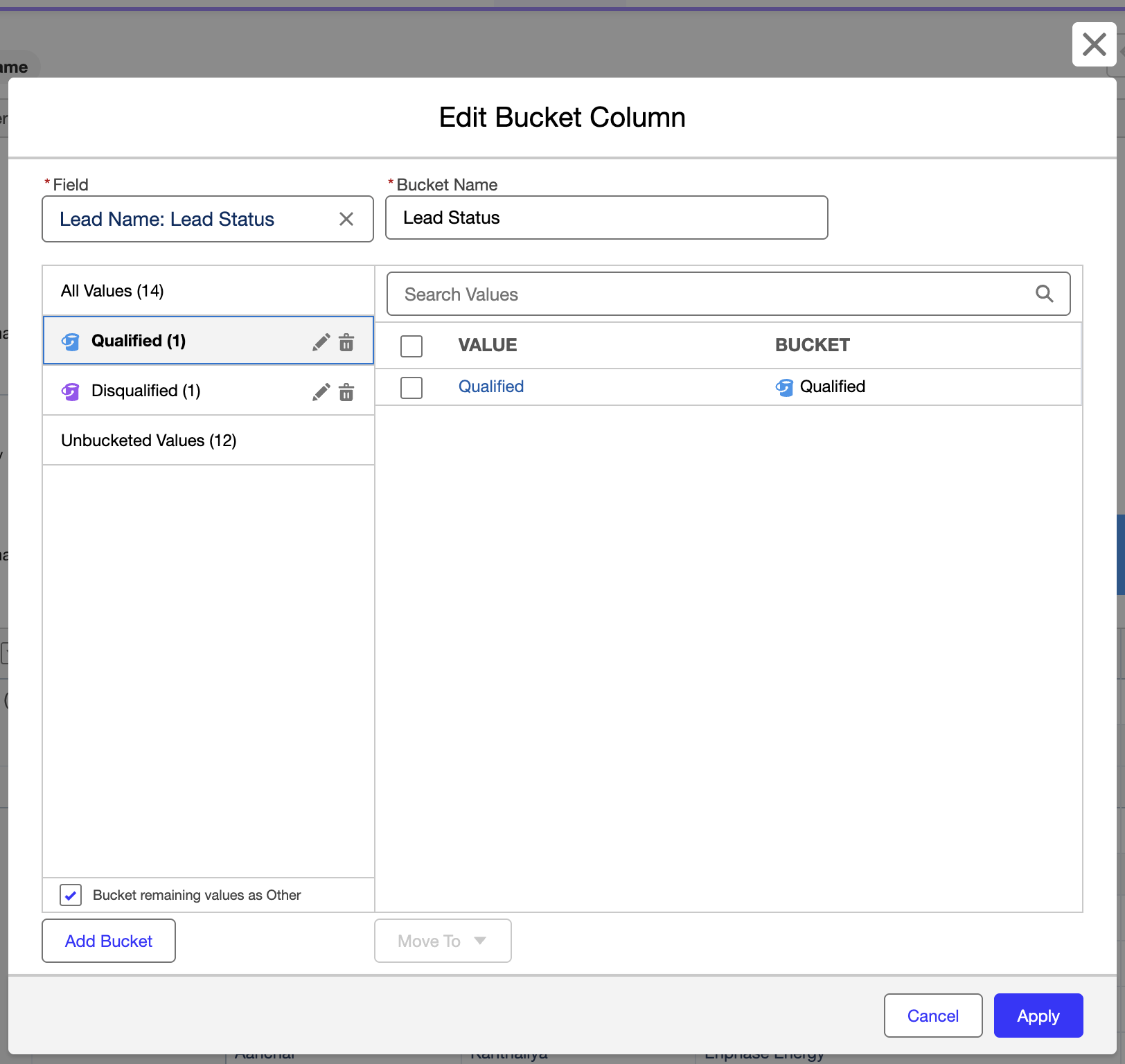 leads bucket fields in salesforce