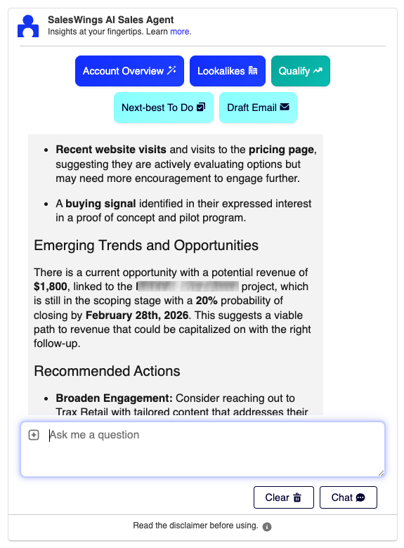 SalesWings AI Assistant using behavioural analytics
