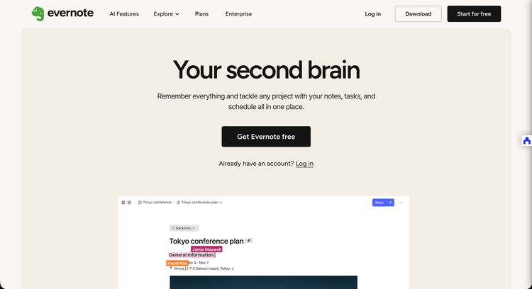 Evernote screenshot